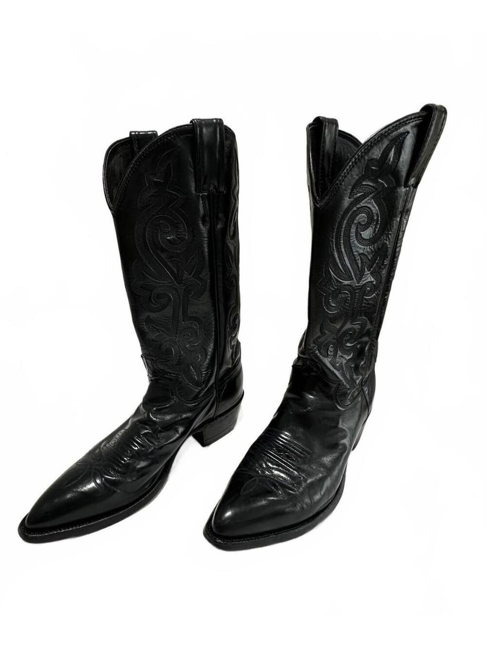 Vintage 90's Justin 1434 Black Leather Cowboy Boots Made in USA Size 8.5D